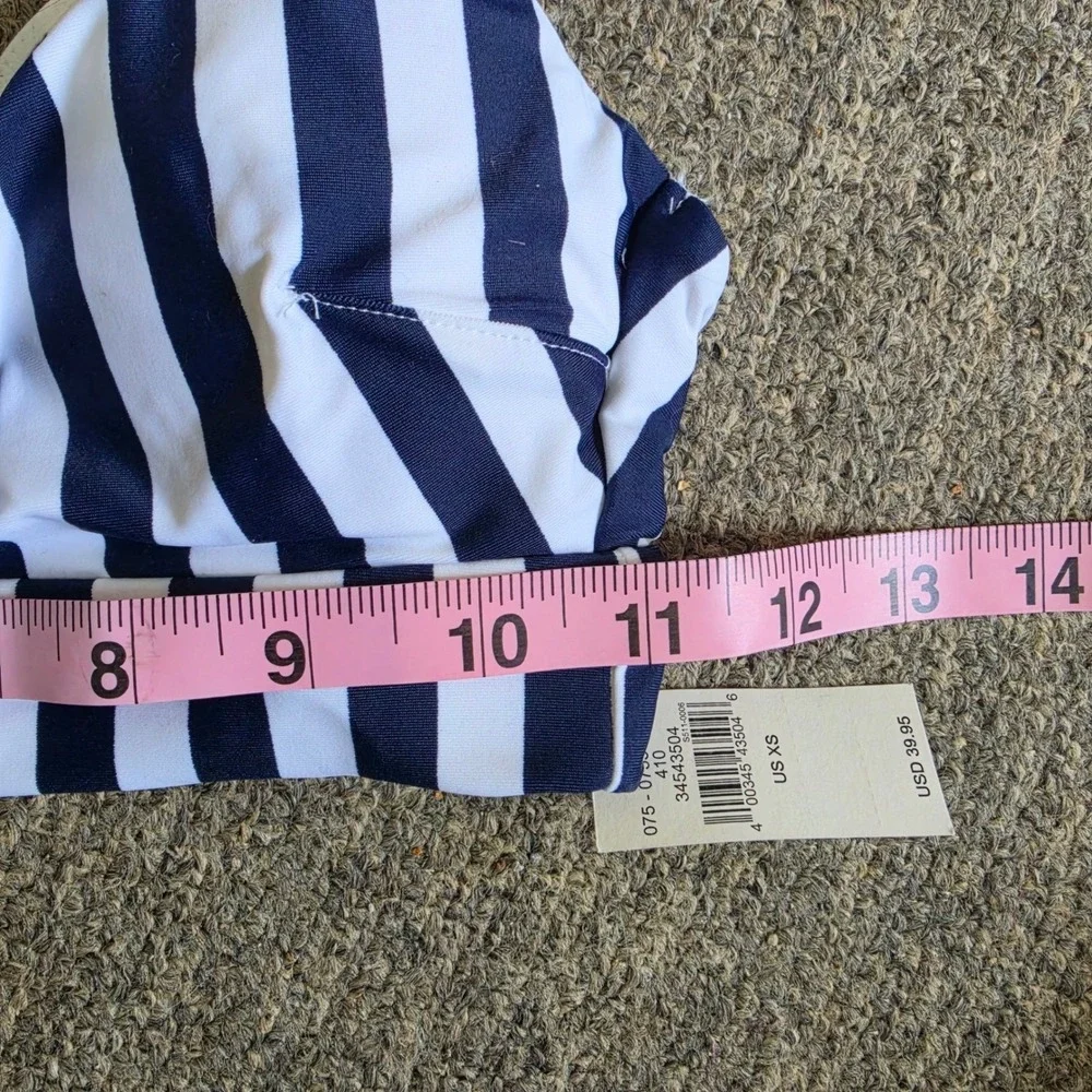 Aerie‎ Womens Navy White Striped Front Tie Bikini Top Swim XS 34543504